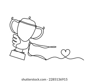 Abstract cup with heart as continuous lines drawing on white as background