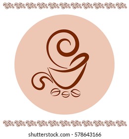 Abstract cup of hot coffee and steam in a spiral on it