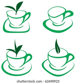 Abstract cup and a leaf of green tea.