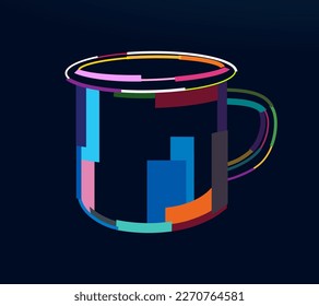 Abstract cup, mug for tea from multicolored paints. Colored drawing. Vector illustration of paints