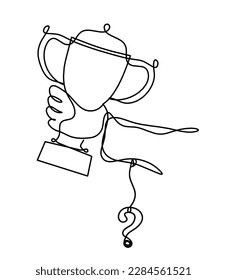Abstract cup with question as continuous lines drawing on white as background