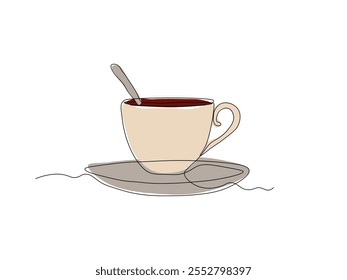 Abstract cup of tea or coffee,continuous single line art drawing sketch, logo