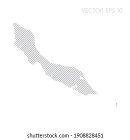 Abstract Curacao map with gray diagonal lines. Curacao stripes map. Vector illustration EPS10.