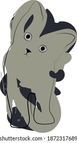 Abstract curious line cat with paint spots. Isolated on white background.