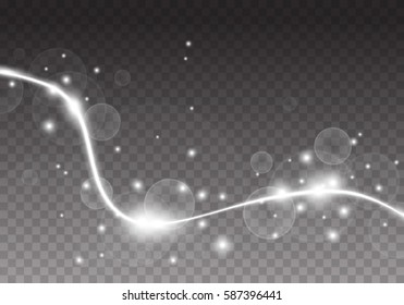 Abstract curl glow line with light effects. Special white christmas effect isolated on transparent background. Vector illustration for your design.