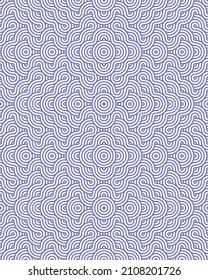 Abstract curl wavy lines shape overlapping circles geometric seamless pattern. Vector Illustration