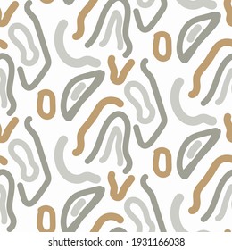 Abstract curled strokes shapes seamless pattern. Background for paper wrap, textile, package and print vector design.