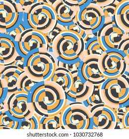 Abstract curls are divided into four sections in a chaotic order. Seamless texture.