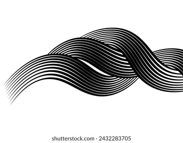 
Abstract curls of hair from black wavy lines on a white background. Braid of hair. Striped design element. Vector background. Beauty salon decor