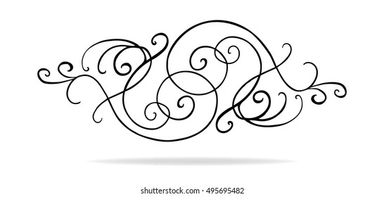 abstract curls and swirls vector in symmetrical pattern, wedding design or Victorian accent, paragraph divider or design element