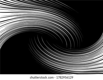 Abstract curls from thin white lines on a black background. Modern trendy vector pattern