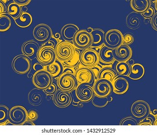 Abstract Curly Background Vector in Gold and Blue Background