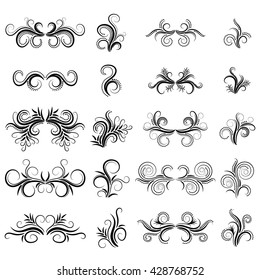 Abstract curly design element set isolated on white background. Dividers. Swirls. Vector illustration.