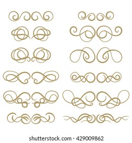 Abstract curly design element set isolated on white background. Dividers. Swirls. Vector illustration.