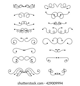 Abstract curly design element set isolated on white background. Dividers. Swirls. Vector illustration.