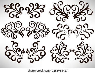 Abstract curly element set for design, swirl, curl. Divider collection. Vector illustration.
