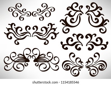 Abstract curly element set for design, swirl, curl. Vector illustration.