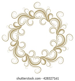 Abstract curly gold frame isolated on white background. Vector illustration.