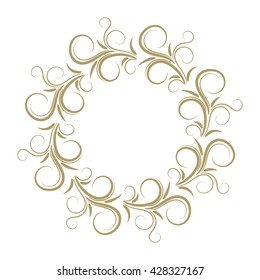 Abstract curly gold frame isolated on white background. Vector illustration.