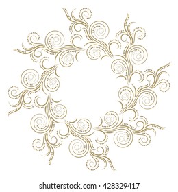 Abstract curly gold frame isolated on white background. Vector illustration.