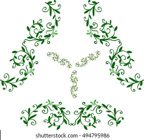 Abstract curly herbal elements for design with green leaves. Vector illustration. Can be used for tickers, tattoo, stationery. Floral motifs.