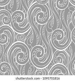 Abstract curly lines seamless patterns set. Waves and curls vector illustration.