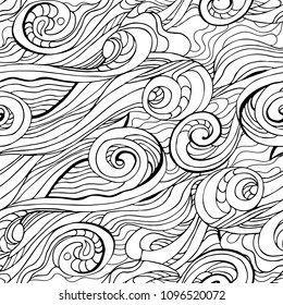 Abstract curly lines seamless patterns set. Waves and curls vector illustration.