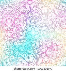 Abstract curly seamless pattern in pastel colors. 80s and 90s motifs.