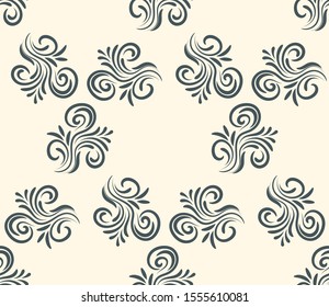 Abstract curly seamless pattern with swirls. Hexagonal ornament. Floral background. Vector illustration. 