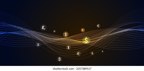 abstract currency digital finance technology modern currency exchange transfer profit on modern background futuristic wave flowing blue