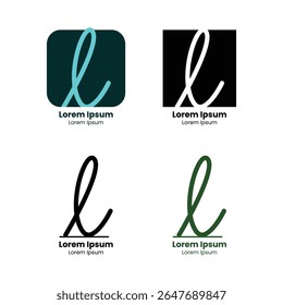 Abstract cursive small letter l logo.  Light blue, white, black and green l letter isolated on three Background. Sometimes it looks like small e letter. Element Usable for Business and Branding Logos.