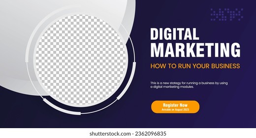 Abstract curve banner design with black and white background. Digital marketing concept webinar horizontal banner, yellow and dark blue abstract curve template