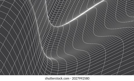 Abstract curve black grid. Wireframe landscape. Vector architecture illustration.