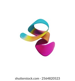 Abstract curve brushstroke, paint ribbon, multicolored gradient swirl tape vector icon. Realistic 3D illustration of volume dynamic wave shape. Rainbow design element smooth twist texture