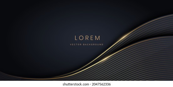 Abstract curve dark blue layer luxury background with golden line curve on dark blue background. Vector illustration