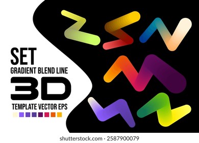 Abstract curve in different shapes. Gradient blend line. Modern design with bright waves. Elements design for mockup, banner, poster and background. Vector illustration eps