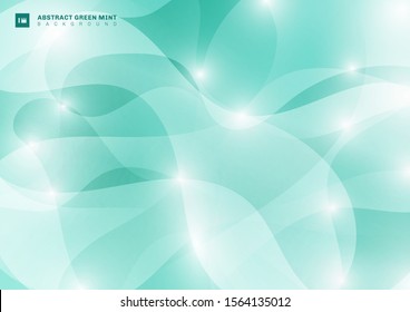 Abstract curve form shapes overlapping with lighting on green mint color background. Vector illustration