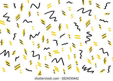 Abstract curve geometric shapes vector pattern design. Black and yellow irregular icons and elements pattern for wallpaper, wrapping paper, billboard, card, poster or banner brochure
