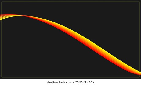 Curva abstrata brilho laranja e amarelo em fundo escuro.  Plano de fundo da onda de cores.
