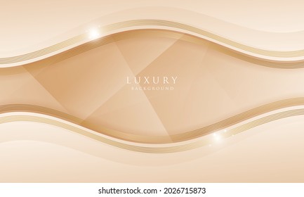 Abstract curve golden line luxury background with sparkling effect. Elegant wave cover template.