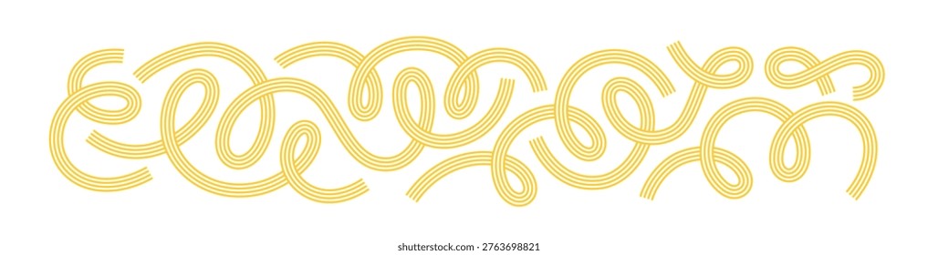 Abstract Curve Line Pasta Elements. Swirl Vector Spaghetti Shapes. Yellow 3D Spiral Noodle Waves. Doodle Pasta Line Elements for Italian Restaurant Menu or Cooking Design Illustration