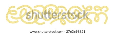 Abstract Curve Line Pasta Elements. Swirl Vector Spaghetti Shapes. Yellow 3D Spiral Noodle Waves. Doodle Pasta Line Elements for Italian Restaurant Menu or Cooking Design Illustration