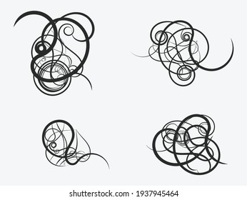 Abstract Curve Lines, decorative set of monochrome chaotic geometric swirl lines. Great for mobile app, web design, banner, game etc.