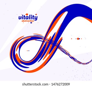 Abstract curve lines and fluid shapes vector background, dynamic energy flow, curvy wavy shapes flowing in 3D perspective template for cover or poster, advertising or print.