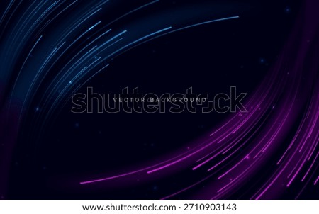 Abstract curve lines glowing blue and pink on dark background. Speed movement concept. Vector illustration