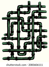 Abstract curve modern big iron tangle joint black hand drawn logo pictogram emblem design vintage art doodle print style. Close up view retro green color intricate knot white wall text space backdrop