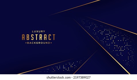 Abstract curve overlapping on dark blue background with glitter and golden lines.