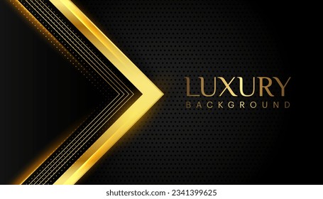 Abstract curve overlapping on dark blue background with glitter and golden lines glowing dots golden combinations. Luxury and elegant design. Vector illustration.