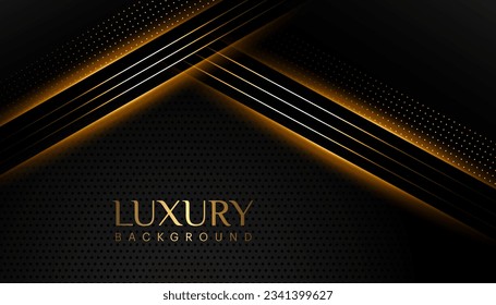 Abstrakte Kurve, die sich auf dunkelblauem Hintergrund überlagert, mit glänzenden und goldenen Linien, die goldene Punktkombinationen leuchten. Luxus und elegantes Design. Vektorgrafik.