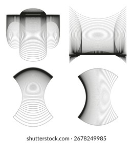 Abstract curve patterns. Geometric motion shapes. Graphic line Vector. Black white design set. EPS 10.